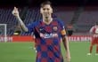 El guiño de Lionel Messi luego de registrar ayer el gol 700 de su exitosa carrera futbolística.