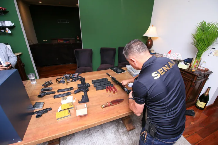 Arsenal incautado en la vivienda de los dueños de la empresa que presuntamente traficaba armas, Diego Dirisio y Julieta Nardi.