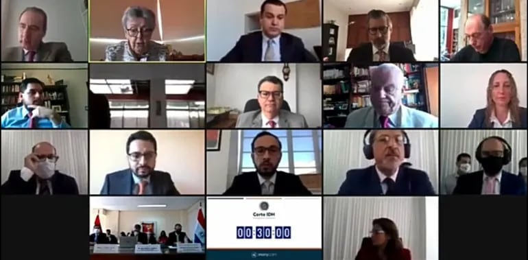 Captura de   video de la   tercera y última    audiencia de   la Corte IDH del   juicio contra el   Paraguay, en el marco de la demanda entablada por el exministro de la Corte Bonifacio Ríos Á.