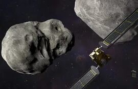 Ilustración de la nave espacial DART de la NASA y del microsatélite LICIACube de la Agencia Espacial Italiana (ASI) antes del impacto en el sistema binario Didymos. DART es una "misión histórica que busca enseñarnos a desviar asteroides con un método relativamente sencillo y aplicable a asteroides de dimensiones que pensamos que podrían suponer un peligro a relativamente corto plazo", dice el investigador del Instituto de Ciencias del Espacio del español Consejo Superior de Investigaciones Científica (CSIC). (EFE/NASA)