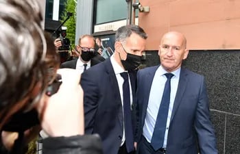 Wales' Manager and Former Manchester United footballer Ryan Giggs arrives at Manchester Magistrates Court in Manchester, northern England on April 28, 2021. - Giggs appeared in court on Wednesday charged with assaulting two women and controlling or coercive behaviour. (Photo by Paul ELLIS / AFP)