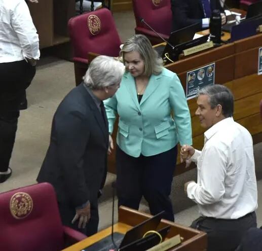 El senador Daniel Rojas conversa con Lilian Samaniego y  Ledesma (d).