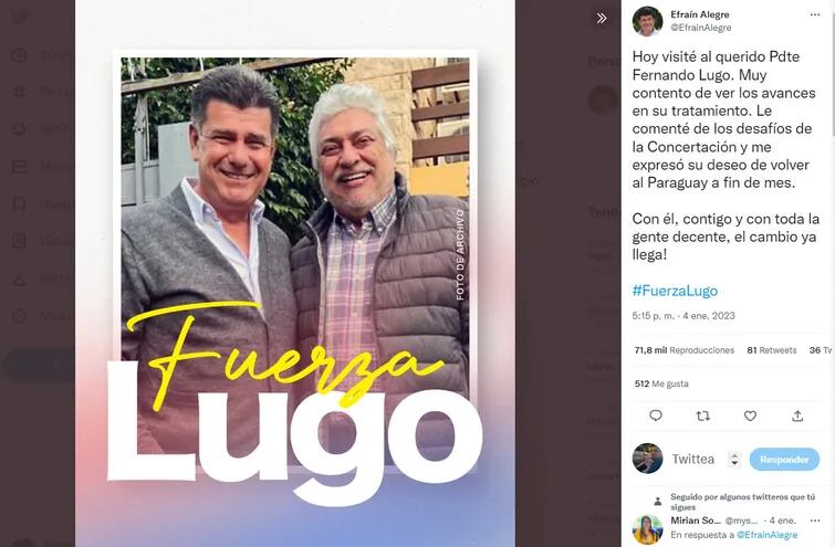 Efraín Alegre sobre su encuentro con Lugo y una foto de archivo.