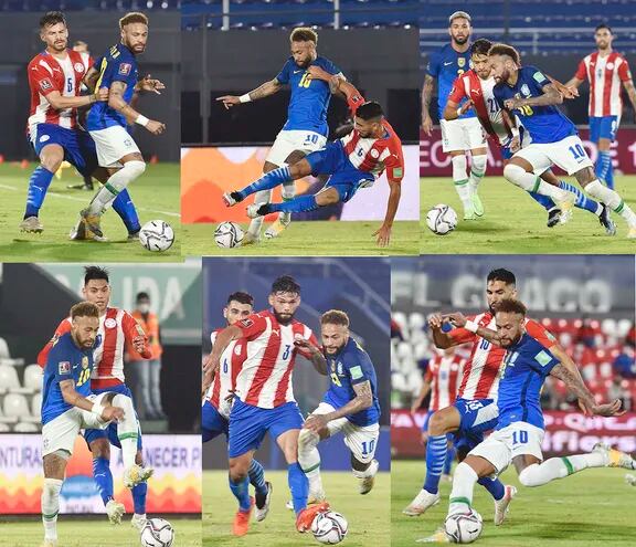 Neymar  fue la pesadilla. En esta secuencia, seis jugadores distintos intentaron marcarlo: Gastón (1), Junior (2), Óscar (3), Santiago (4), Omar (5) y Alberto (6).