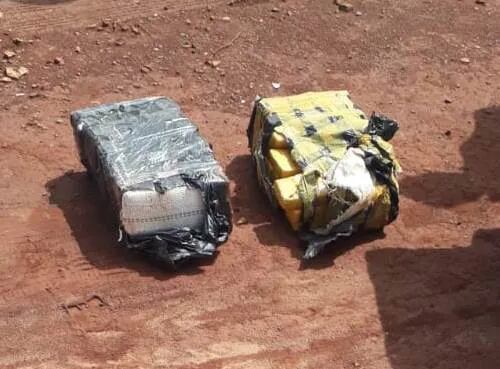 Los dos paquetes de marihuana que fueron hallados en el predio del cementerio santarriteño.