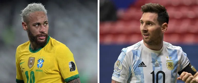 Neymar, 29 años, y Messi, 34 años, dos amigos que serán rivales hoy en la final de la Copa América 2021.