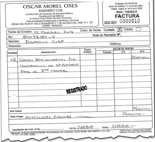 Documento de Óscar Morel Osses por G. 24 millones publicado en el sistema del ente contralor.