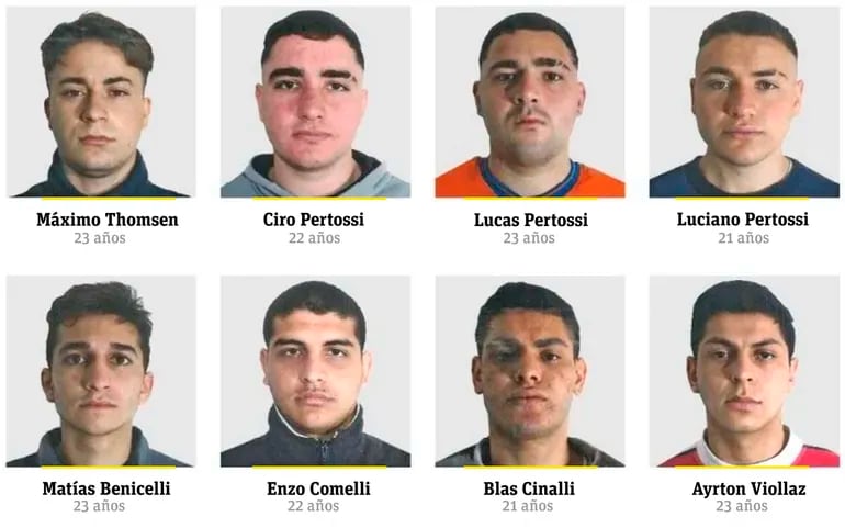 Los ocho acusados por el crimen de Fernando Báez Sosa, con sus edades actuales.
