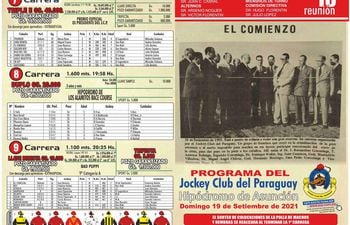 Hermosa portada del programa de carreras por el aniversario del hipódromo de Asunción del Jockey  Club del Paraguay.