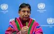 El vicepresidente de Bolivia, David Choquehuanca, en rueda de prensa tras la reunión de la Comisión de Estupefacientes de la ONU en la que ha anunciado que iniciará un procedimiento para acabar con la prohibición internacional de la hoja de coca, que tiene importantes usos tradicionales para los pueblos andinos.
