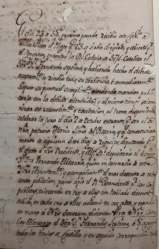 Informe sobre las fiestas celebradas en Villa Rica en 1808. Documento obrante en el Archivo Nacional de Asunción.
