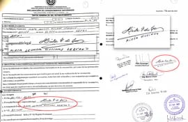 Comparación de firmas atribuidas a Gusinky, a la izquierda en el documentos de vacunación y a la derecha en un proyecto de Ley presentado en el Senado.