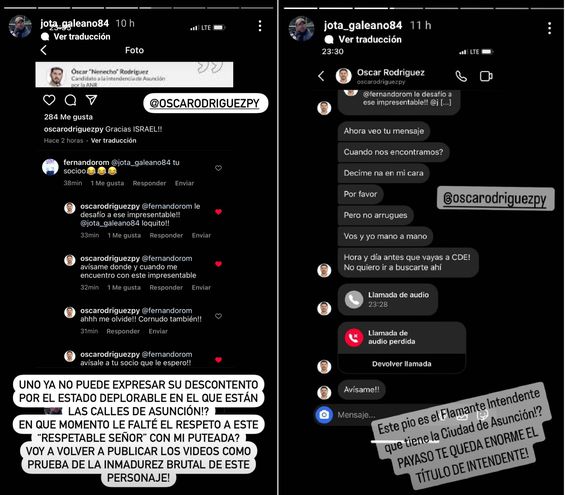 Amenazas del intendente Rodríguez a través de Twitter e Instagram.