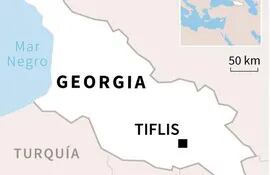 Mapa de Georgia localizando la capital, Tiflis.