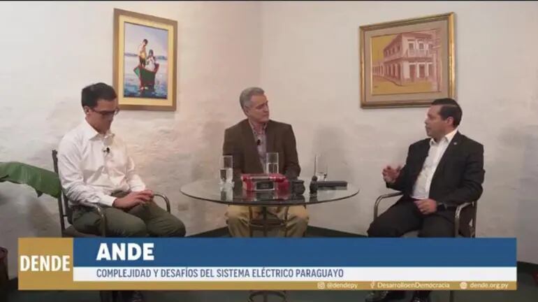 Daniel Ríos, especialista del sector eléctrico, Yan Speranza y el titular de la ANDE, Félix Sosa.