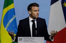 El presidente francés Emmanuel Macron habla durante el 'Foro Económico Brasil-Francia.