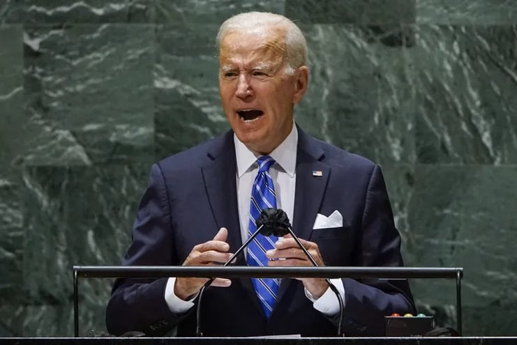 El presidente estadounidense Joe Biden hablando ante la Asamblea de la ONU.