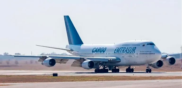 El avión Boeing 747-300M matrícula YV3531 de Emtrasur SA que estuvo por el país en mayo y quedó retenido en Argentina en junio.