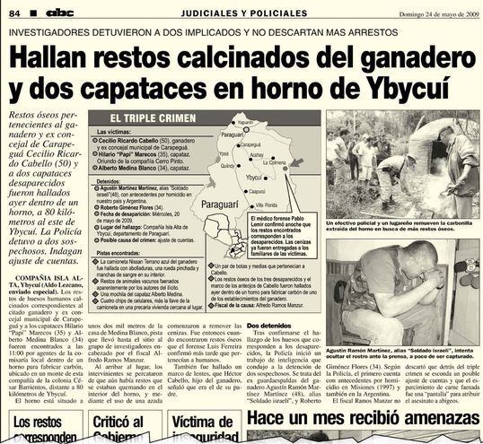 Publicación del diario ABC Color del año 2009 sobre el crimen de Yycui, por el que 