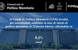 BCP ajuste al alza su tasa de política monetaria de 7,75% al 8%.