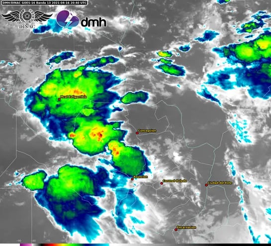Se esperan tormentas eléctricas, moderadas a fuertes con ráfagas de viento al oeste de Concepción, oeste de San Pedro, Pte. Hayes, Alto Paraguay y Boquerón.