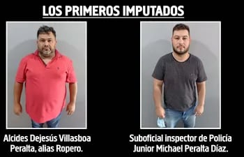 Alcides Dejesús Villasboa Peralta, alias Ropero, y su primo, el suboficial inspector de Policía Junior Michael Peralta Díaz, hoy acusados por homicidio y asociación criminal.