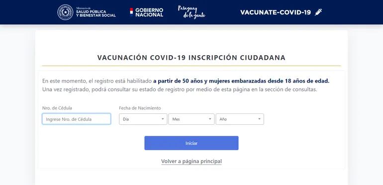 Desde esta noche ya está habilitada la página del Ministerio de Salud para incribir a mayores de 50 años y embarazadas en avanzado estado de gestación.