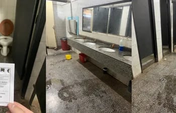 Imágines compartidas por una usuaria de la Estación de Buses de Asunción, indignada por el mal estado de los baños y el cobro por el uso.