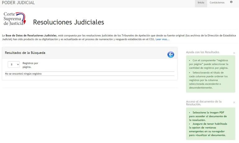 La página web del Poder Judicial sigue desactualizada en relación a las resoluciones judiciales.