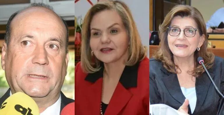 Óscar "Cachito" Salomón (i), Lilian Samaniego (c) y Blanca Ovelar (d), candidatos de la bancada independiente colorada a la presidencia del Senado.