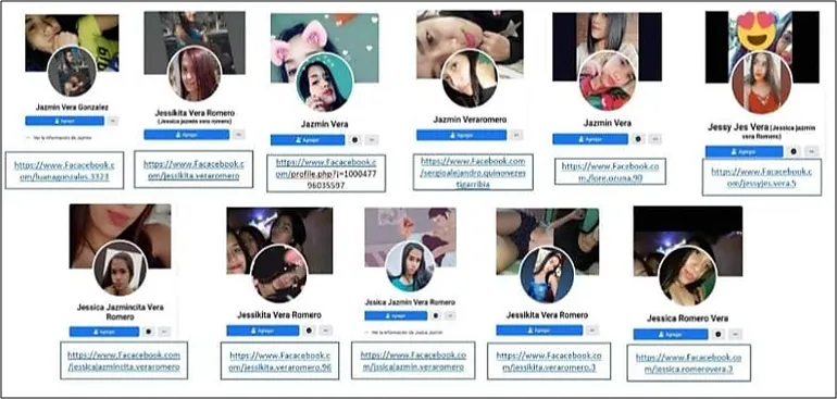 Obtenidas las imágenes de la supuesta colaboradora, fueron creados numerosos perfiles fasos en redes sociales, con fotografías provocativas, que facilitaron la captación de víctimas.