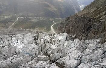 El glaciar en el lado italiano del Mont Blanc en el Valle de Aosta.