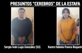 Sergio Iván Lugo González  y Karen Fabiola Franco Bogarín, presuntos "cerebros" de la estafa que fueron favorecidos con arresto domiciliario.