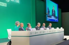 Diferentes líderes de Estado, entre ellos el presidente de Colombia, Gustavo Petro (3d), en un evento organizado en la Cumbre del Clima COP28, en Dubái, sobre el Tratado de No Proliferación de los Combustibles Fósiles.