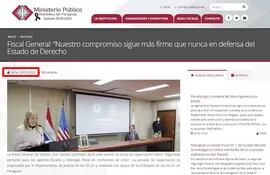 Página web del Ministerio Público en la que se ve que Sandra Quiñones retornó a sus actividades.