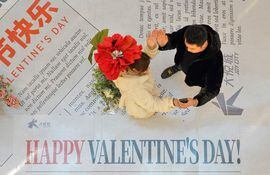 Recordación del Día de San Valentíne en Yantai, China.