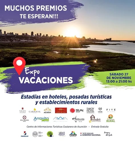 La Expo vacaciones se llevará a cabo de 13:00 a 21:00 en Turista Róga de la Costanera de Asunción.