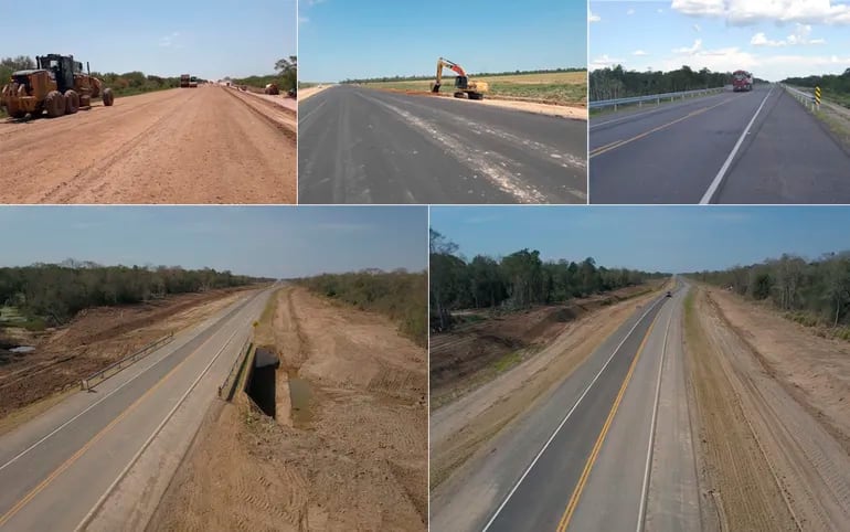 Varios tramos de la nueva ruta bioceánica en el Alto Paraguay. Son 170 kilómetros que pasan por territorio del Alto Chaco, de los 277 kilómetros finales de la colosal obra.