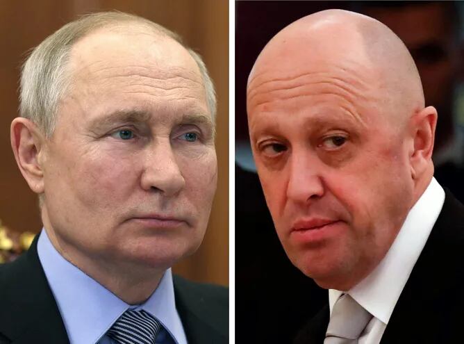 Combinación de fotos del presidente ruso Vladimir Putin (i) y Yevgeny Prigozhin (d) líder de la tropa paramilitar Wagner.