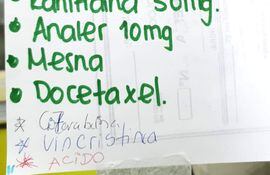 Letrero colocado en la farmacia del hospital central del IPS, que informa que no hay desde antialérgicos hasta medicamentos que se usan para combatir el cáncer.