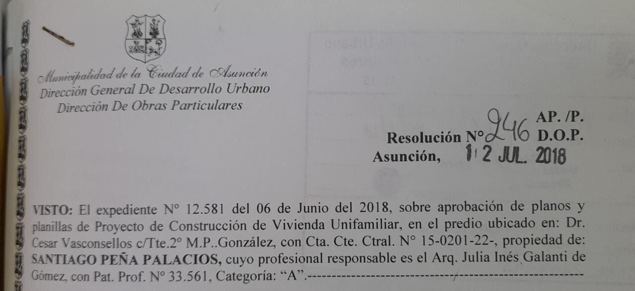 Resolución del 12 de julio del 2018, durante el periodo del intendente Mario Ferreiro. 