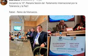 Llano publicó en Twitter su participación en la 10ª plenaria sesión del Parlamento por la Tolerancia y la Paz, realizado en Marruecos, pero en  registros oficiales no figura esa visita.