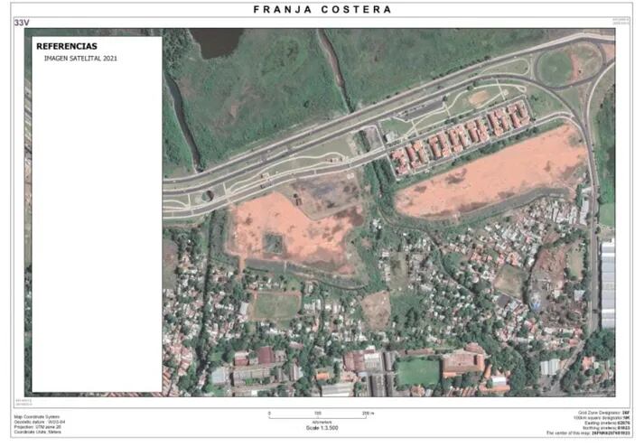 Mapa remitido por la Municipalidad de Asunción en el cual se evidencian las zonas del refulado que fue ejecutado en zona de la Costanera.