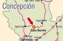 Mapa que ubica el distrito de Paso Barreto, en Concepción.