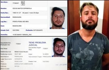 Celso Matos y Wenceslao Rojas, dos de las identidades falsas que Sergio de Arruda Quintiliano Netto, alias Minotauro, compró de la Policía paraguaya.