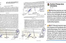 La resolución del Tribunal de Justicia Electoral que dispuso la reposición en sus cargos al presidente de la Junta, Cayo Ignacio Barboza (ANR), y el vicepresidente Carlos Giménez (PLRA).