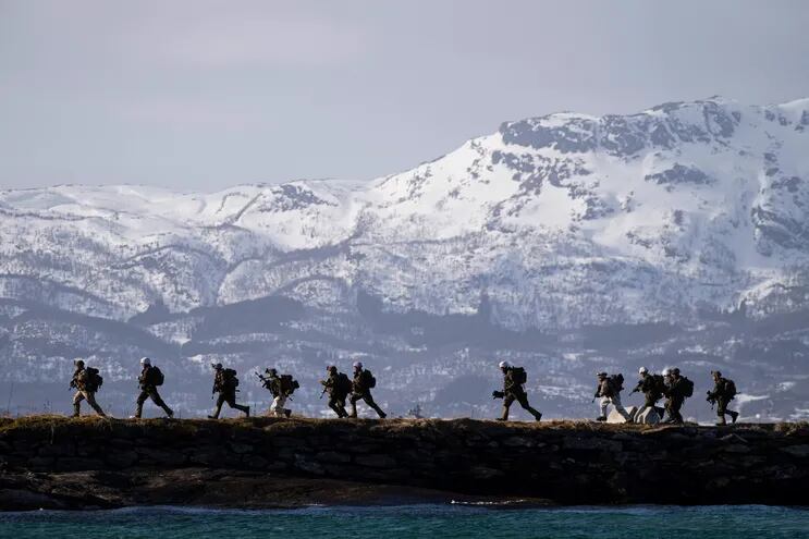 Soldados estadounidenses durante un ejercicio militar de la OTAN en Noruega, en marzo de 2022.