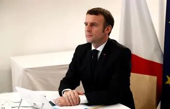 El presidente francés, Emmanuel Macron el pasado día 30 durante una videoconferencia.