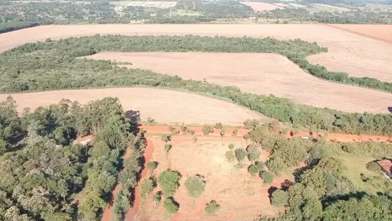 Vista aérea del inmueble municipal de seis hectáreas regalado a políticos. Está ubicado en el Km 323 Monday de Minga Guazú.