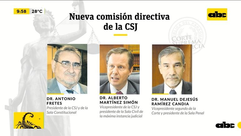 Ministros Antonio Fretes, Alberto Martínez Simón y Manuel Ramírez Candia, miembros del Consejo de Superintendencia de la Corte.